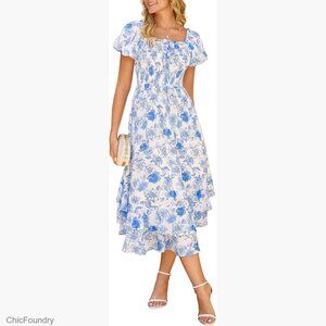 Summer Floral Maxi Dress with Pockets A-Line Boho Wedding Guest Dress